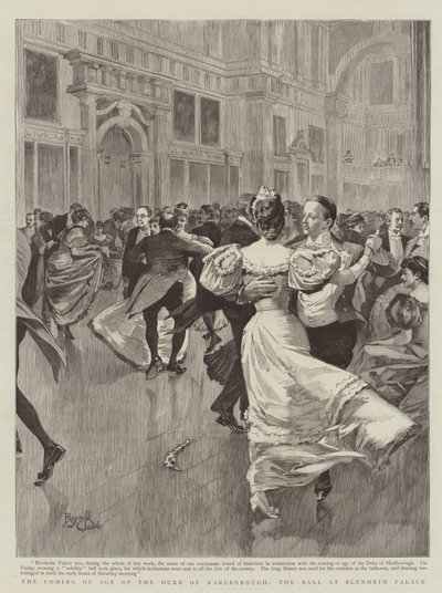 Nadejście wieku księcia Marlborough, bal w pałacu Blenheim (rycina) autorstwa Reginald Thomas Cleaver