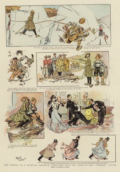 Historia górskich zmagań, wyjęta z pamiętnika pani "Generał" Puttie (kolorowa litografia) autorstwa Reginald Thomas Cleaver