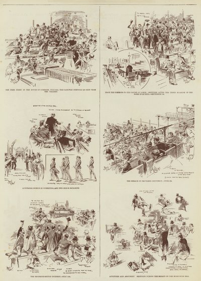 Sesja dotycząca rządów wewnętrznych, kilka szkiców "Daily Graphic" w parlamencie (rycina) autorstwa Reginald Thomas Cleaver
