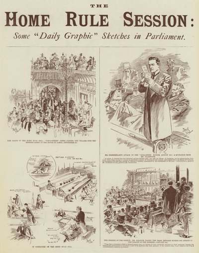 Sesja dotycząca rządów wewnętrznych, kilka szkiców "Daily Graphic" w parlamencie (rycina) autorstwa Reginald Thomas Cleaver
