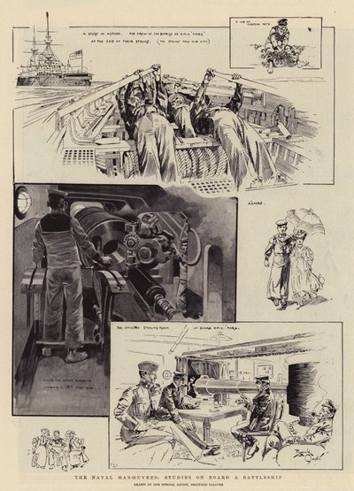 Manewry marynarki wojennej, studia na pokładzie pancernika (litografia) autorstwa Reginald Thomas Cleaver