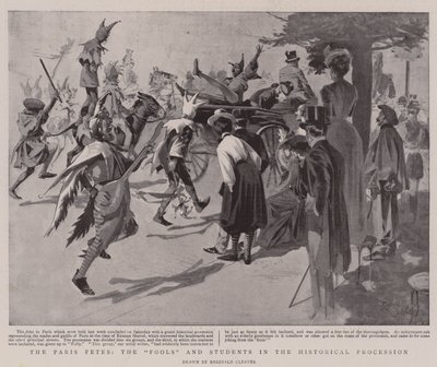 Paryska feta, "głupcy" i studenci w historycznym pochodzie (litografia) autorstwa Reginald Thomas Cleaver