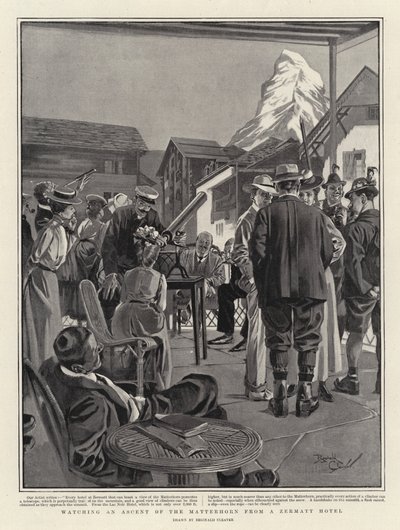 Oglądanie wejścia na Matterhorn z hotelu Zermatt (litografia) autorstwa Reginald Thomas Cleaver