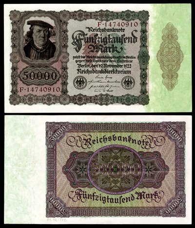 Papiermark Republiki Weimarskiej, okres hiperinflacji po I wojnie światowej autorstwa Reichsbankdirektorium Berlin