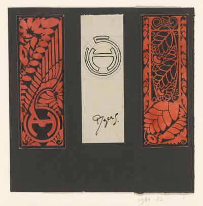 Trzy panele z motywami liści i symbolami autorstwa Reijer Stolk (signed by artist)
