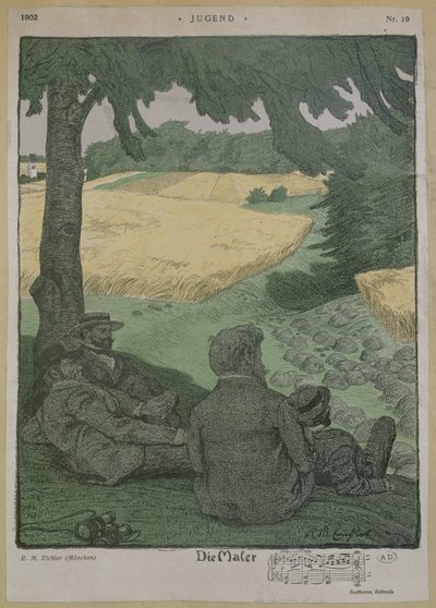 Malarze obserwujący przyrodę, ilustracja z „Die Jugend” autorstwa Reinhold Max Eichler