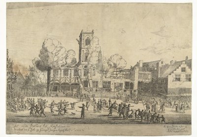 Pożar starego ratusza w Amsterdamie Stary ratusz w Amsterdamie spłonął 7 lipca w niedzielę rano o wpół do drugiej Ao 1652 (tytuł na obiekcie) autorstwa Reinier Nooms