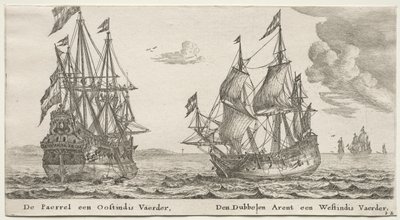 Statki Amsterdamu: Perła i East Indiaman, The Double Eagle, West Indiaman. autorstwa Reinier Nooms