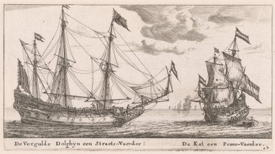 „Vergulde Dolphyn”, duży statek handlowy i „Kat”, flet autorstwa Reinier Nooms, called Zeeman