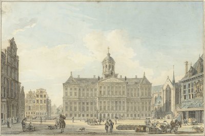 Amsterdam, tama z ratuszem i Waag autorstwa Reinier Vinkeles (I)