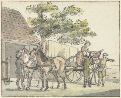 Wagon z dwoma końmi w restauracji De Donkere Kuil niedaleko Haarlem autorstwa Reinier Vinkeles (I)