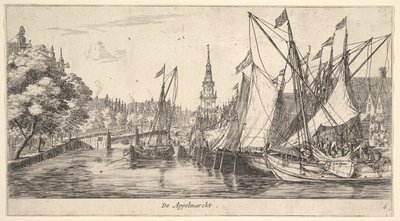 De Appelmarckt The Apple Market, z Widoki w Amsterdamie, tablica 6, ca. 165962 . autorstwa Reinier Zeeman