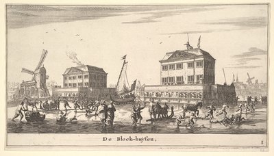 Scena zimowa w Blockhouse w Amsterdamie, XVII wiek. autorstwa Reinier Zeeman