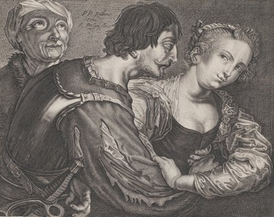 Zaopatrzenie: staruszka, żołnierz i kobieta, ok. 6 tys. 1635-68. autorstwa Reinier van Persyn