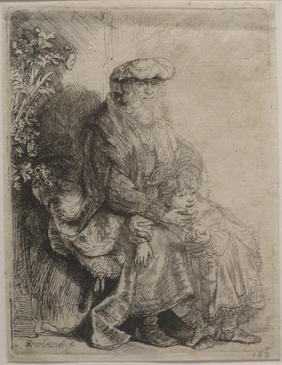 "Abraham pieszczący Izaaka", akwaforta autorstwa Rembrandta, Muzeum Sztuki w Honolulu autorstwa Rembrandt