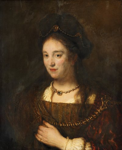 Półfigura kobiety z beretem autorstwa Rembrandt