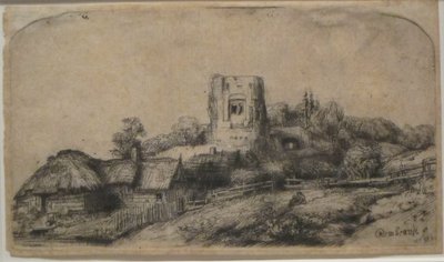 Krajobraz z kwadratową wieżą autorstwa Rembrandt