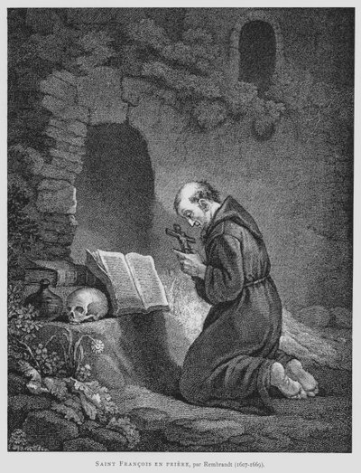 Modlący się św. Franciszek z Asyżu (lit) autorstwa Rembrandt Harmensz. van Rijn (after)