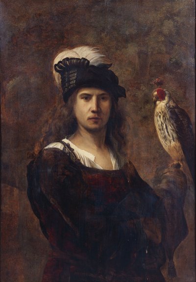 Sokolnik z sokołem i kapeluszem z piórami autorstwa Rembrandt van Rijn