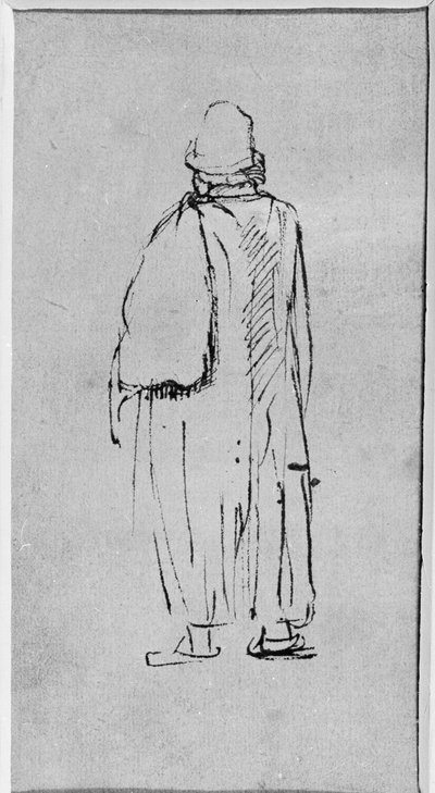 Mężczyzna widziany od tyłu, idący w lewo (pióro i atrament na papierze) autorstwa Rembrandt Harmensz. van Rijn