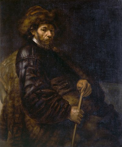 Siedzący mężczyzna z kijem (olej na płótnie) autorstwa Rembrandt Harmensz. van Rijn