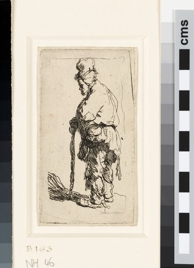 Żebrak oparty na patyku, ok. 1630 (akwaforta) autorstwa Rembrandt van Rijn