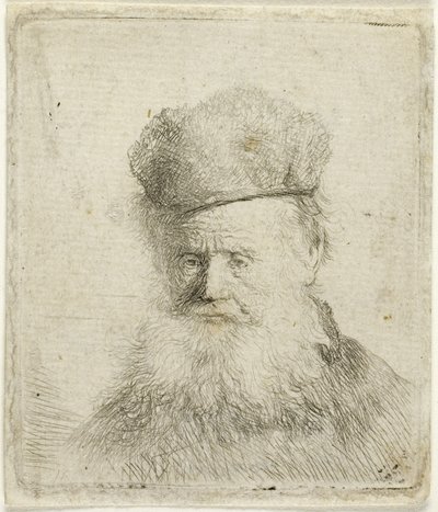 Popiersie starca w futrzanej czapce i powiewającej brodzie, ok. 1631 r. (akwaforta na papierze) autorstwa Rembrandt Harmensz. van Rijn
