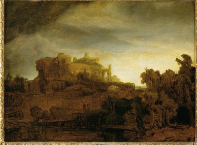Zamek o zmierzchu ... autorstwa Rembrandt Harmensz. van Rijn