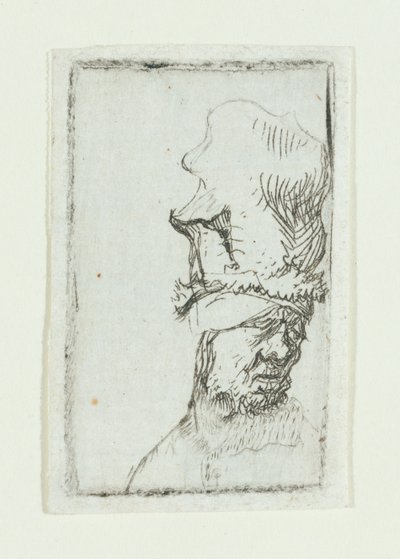 Głowa mężczyzny w wysokiej czapce (akwaforta) autorstwa Rembrandt van Rijn