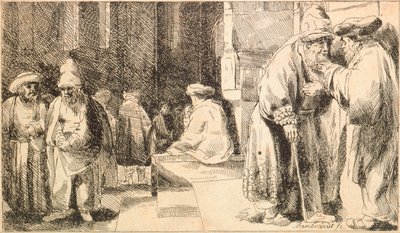 „Juifs a la synagogue” (Żydzi w synagodze) Grawer Rembrandta van Rhijna (1606-1669) - 1648 Wymiary 7,6x13 cm Muzeum Żydowskie, Nowy Jork autorstwa Rembrandt van Rijn