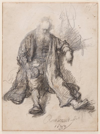 Siedzący staruszek (The Drunken Lot?), ok. 1630-33 (długopis, kreda i tusz na papierze) autorstwa Rembrandt Harmensz. van Rijn