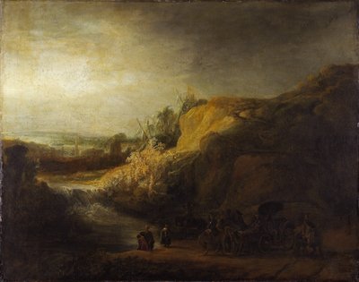 „Pejzaż z chrztem Eunucha” Obraz Rembrandta van Rhijna (1606-1669) 1640 Niedersachsisches Landesmuseum, Hannover autorstwa Rembrandt Harmensz. van Rijn