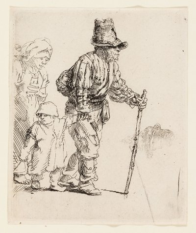 Chłopska rodzina na włóczędze, ok. 1652 r. (akwaforta na kremowym papierze) autorstwa Rembrandt Harmensz. van Rijn