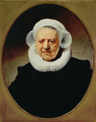 Portret Aechje Pesser, lat 83, wdowy po rotterdamskim piwowarze Janie D. (olej na dębie) autorstwa Rembrandt Harmensz. van Rijn