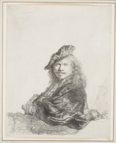 Rembrandt oparty na kamiennym parapecie: połowa długości autorstwa Rembrandt van Rijn