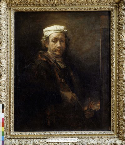 Rembrandt postarzał się przed sztalugą (1660). autorstwa Rembrandt van Rijn
