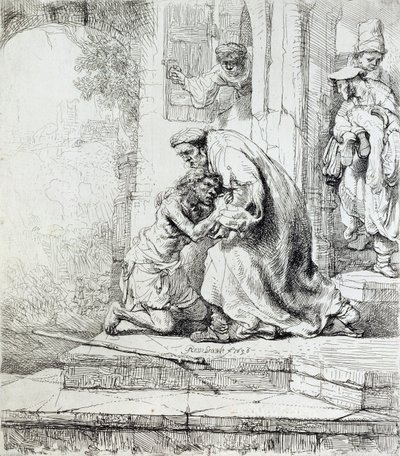 Powrót syna marnotrawnego (pióro i atrament na papierze) autorstwa Rembrandt van Rijn