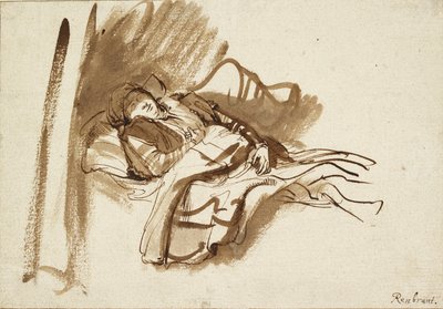 Saskia śpi w łóżku, ok. 1630 r. autorstwa Rembrandt Harmensz van Rijn