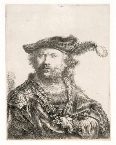 Autoportret w aksamitnej czapce i pióropuszu autorstwa Rembrandt Harmensz. van Rijn