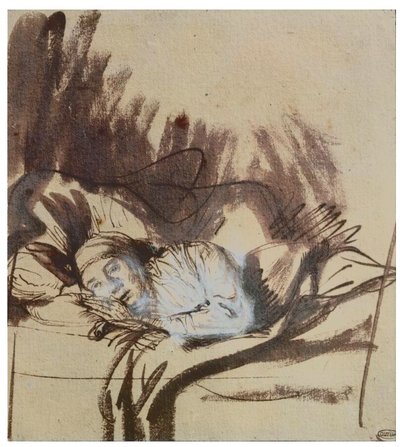 Chora kobieta w łóżku, może Saskia, żona malarza autorstwa Rembrandt Harmensz. van Rijn