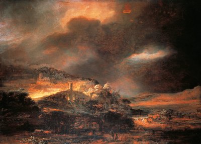 Burzowy krajobraz, ok. 1637/38 (olej na desce) autorstwa Rembrandt Harmensz. van Rijn