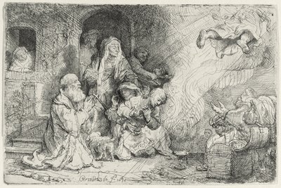 Anioł odchodzący z rodziny Tobiasza (pióro i atrament na papierze) autorstwa Rembrandt van Rijn