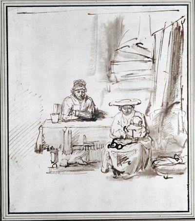 Święta Rodzina. Rysunek piórkiem i tuszem (rysunek) autorstwa Rembrandt Harmensz. van Rijn