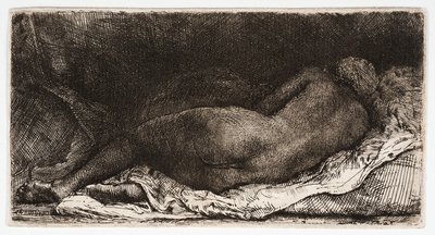Naga kobieta śpiąca z pośladkami na wietrze, autorstwa Rembrandt Harmensz. van Rijn