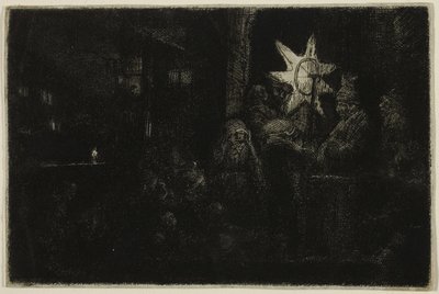 The Star of the Kings: A Night Piece, ok. 1651 (akwaforta, sucha igła i grawerowanie na papierze z kości słoniowej) autorstwa Rembrandt Harmensz. van Rijn