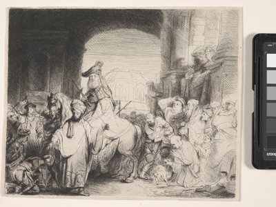 Triumf Mordechaja (akwaforta i sucha igła) autorstwa Rembrandt Harmensz. van Rijn