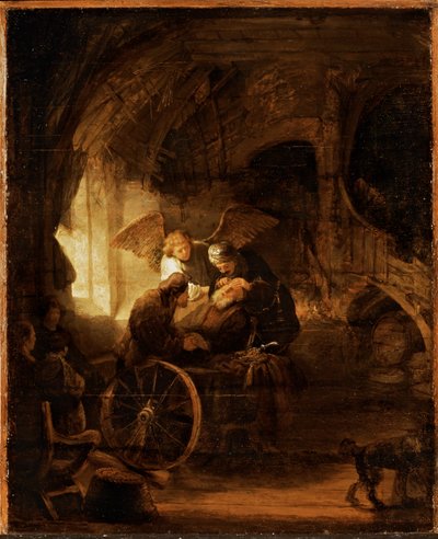 Tobiasz leczy ślepotę ojca (olej na panelu) autorstwa Rembrandt Harmensz. van Rijn