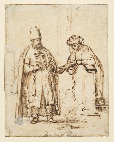 Dwóch mężczyzn w dyskusji, 1641 autorstwa Rembrandt van Rijn