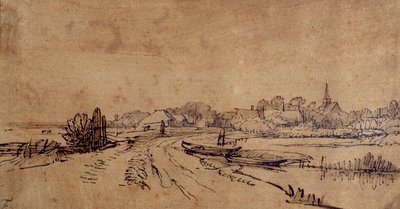 Widok Sloten, ok.1650 (pióro i atrament z brązowym przemyciem na papierze) autorstwa Rembrandt Harmensz. van Rijn