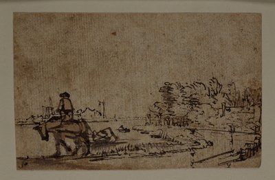 Widok na rzekę Amstel, z koniem ciągnącym barkę, ok. 1650 (pióro i tusz z brązową farbą na papierze) autorstwa Rembrandt Harmensz. van Rijn